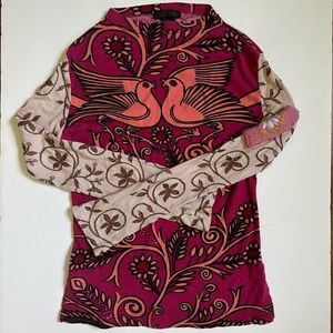 Custo Barcelona Dove Bird Embroidered Pocket Sheer Sleeve Blouse